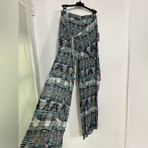 La Blanca Beach swim cover-up pants size S NWT green, aqua striped palazo